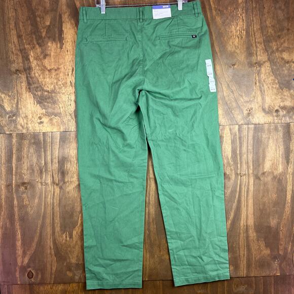 Houston White Mens Pants Green Chinos Single Pleated Wide Leg 100% Cotton 36x32 - Picture 9 of 12